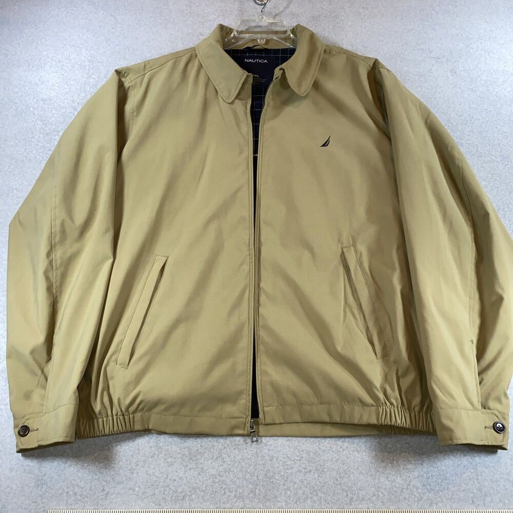 Nautica Mens XXL Tan Harrington Jacket Plaid Lined Full Zip Preppy Classic